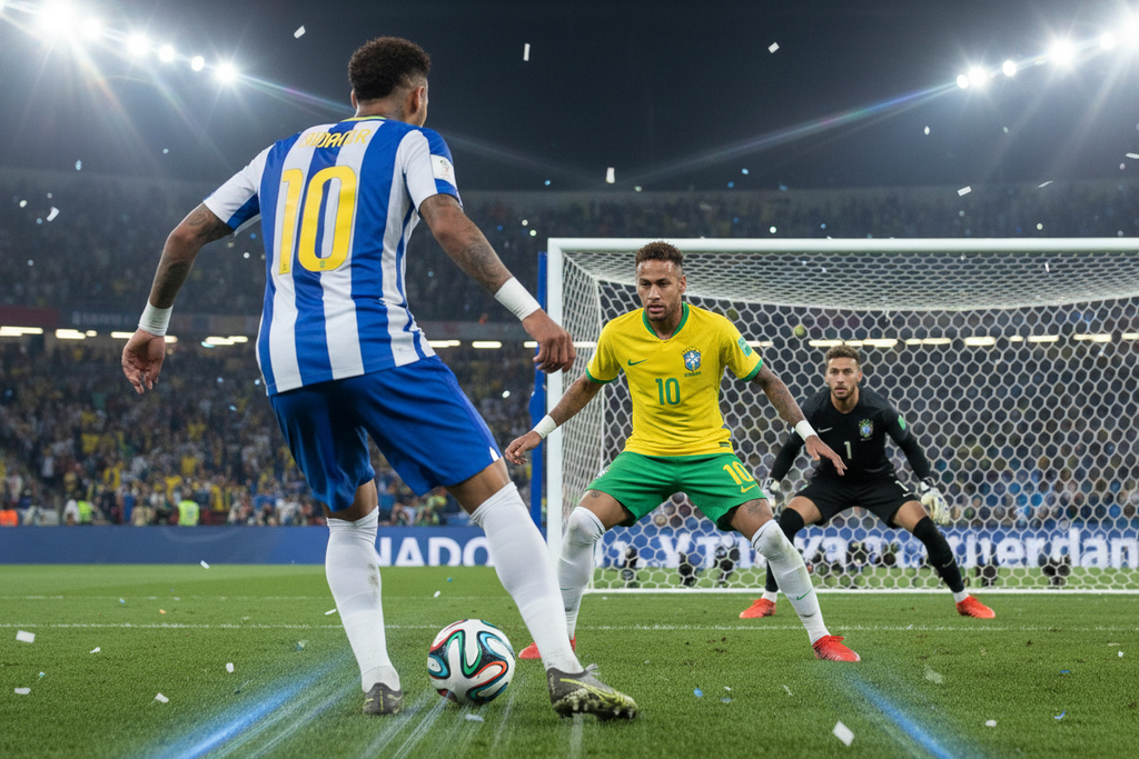 I like this but make one of them facing the camera and the player with the ball like he is also defending the goal